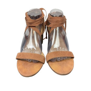 Lulus This Moment Suede Lace-Up Heels 10 Brown Block Heel Strappy Dress Sandals